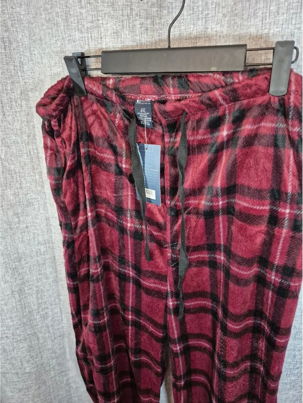 Essential Loungewear Men’s Red Black Plaid Minky Fleece Pajama Pants 2XL NWT